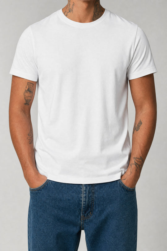 Franela Básica 1355 · Blanco · Frontal completa sin rostro 