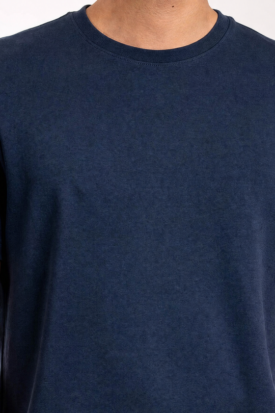 Franela Casual 1356 — Azul 2 Fibras — detalle de cuello y tejido 