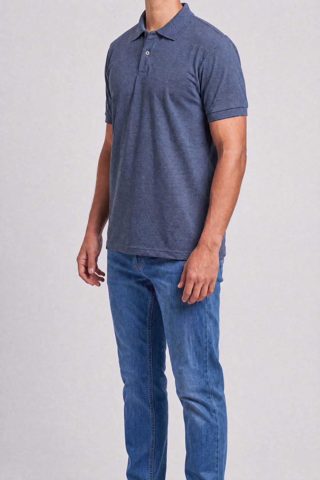 Chemise Polycotton 2816JM — Jaspeado Marino — vista tres cuartos 