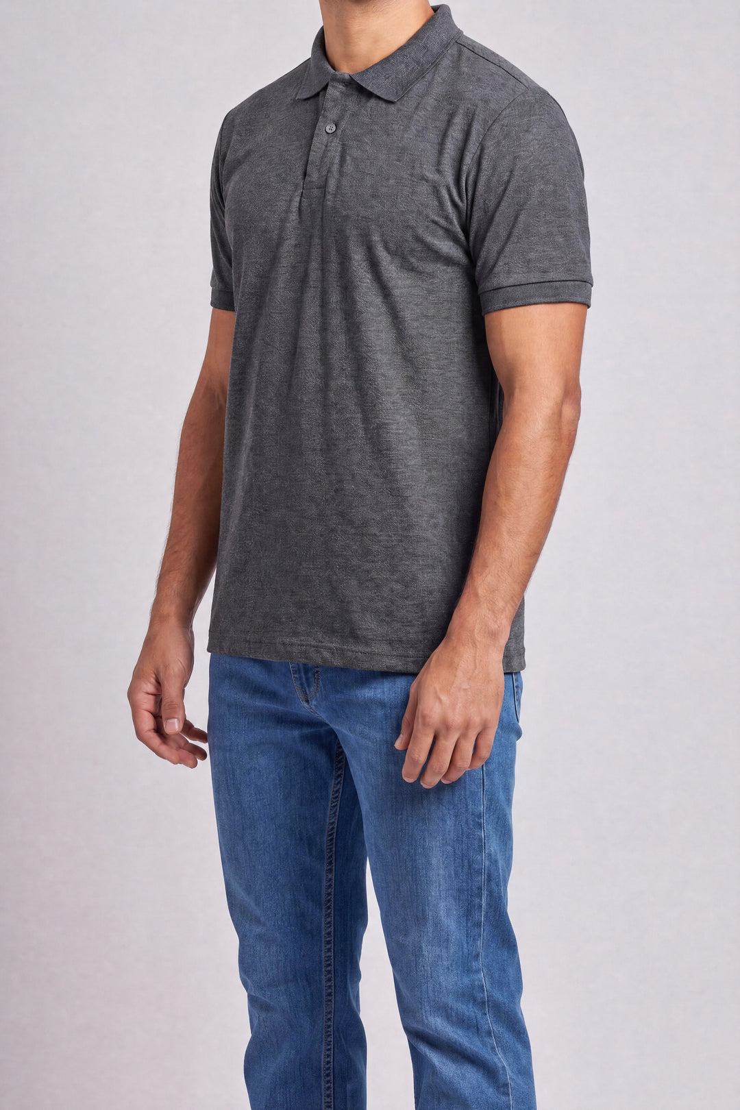 Chemise Polycotton 2816JN — Jaspeada Gris — vista tres cuartos 