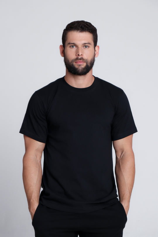 Franela Clásica Cuello O de hombre 1300NG - Negro - Foto 02 