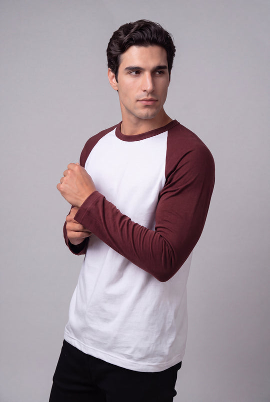 Franela Manga Raglán de hombre 1310BLBV - Blanco con Borgoña - Foto 01 