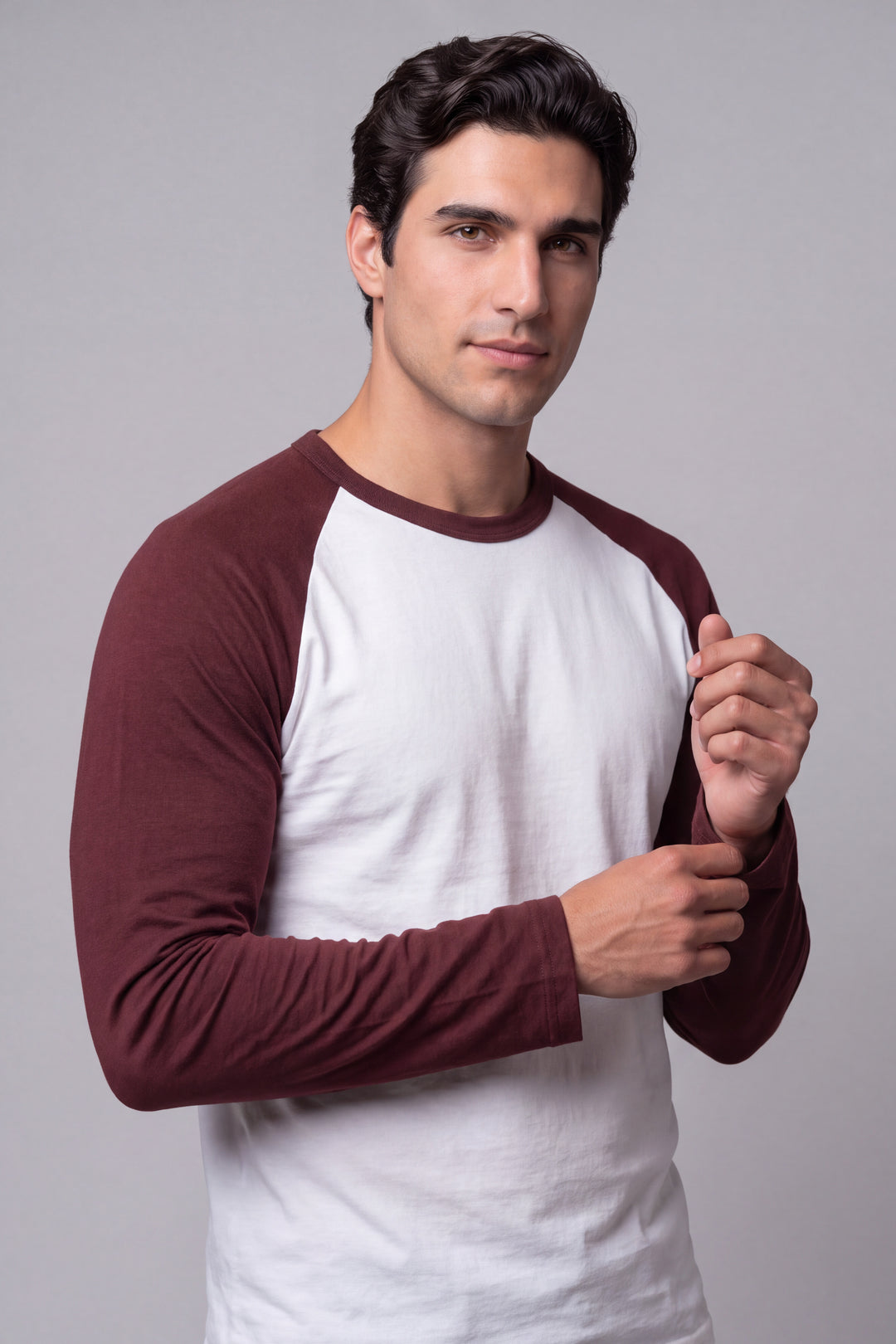 Franela Manga Raglán de hombre 1310BLBV - Blanco con Borgoña - Foto 02 #color_bl-bv