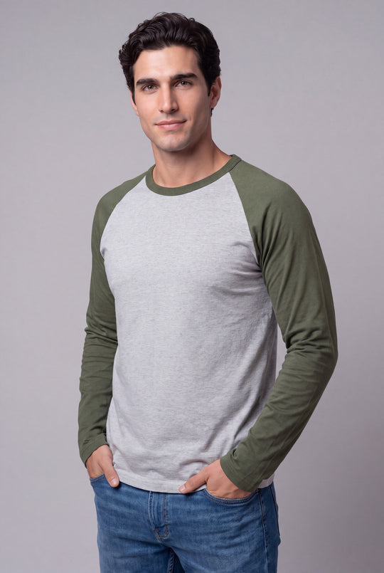 Franela Manga Raglán de hombre 1310MEVF - Melange con Verde Forestal - Foto 01 