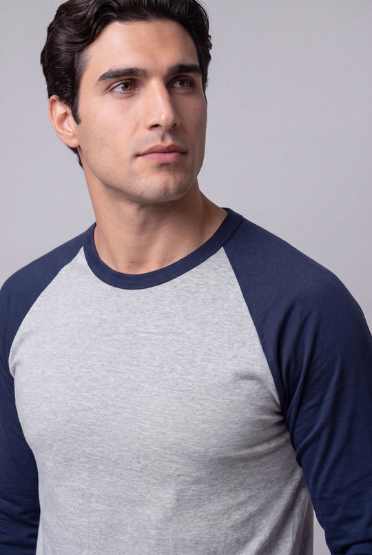 Franela Manga Raglán de hombre 1310MEZM - Melange con Azul Marino - Foto 01 