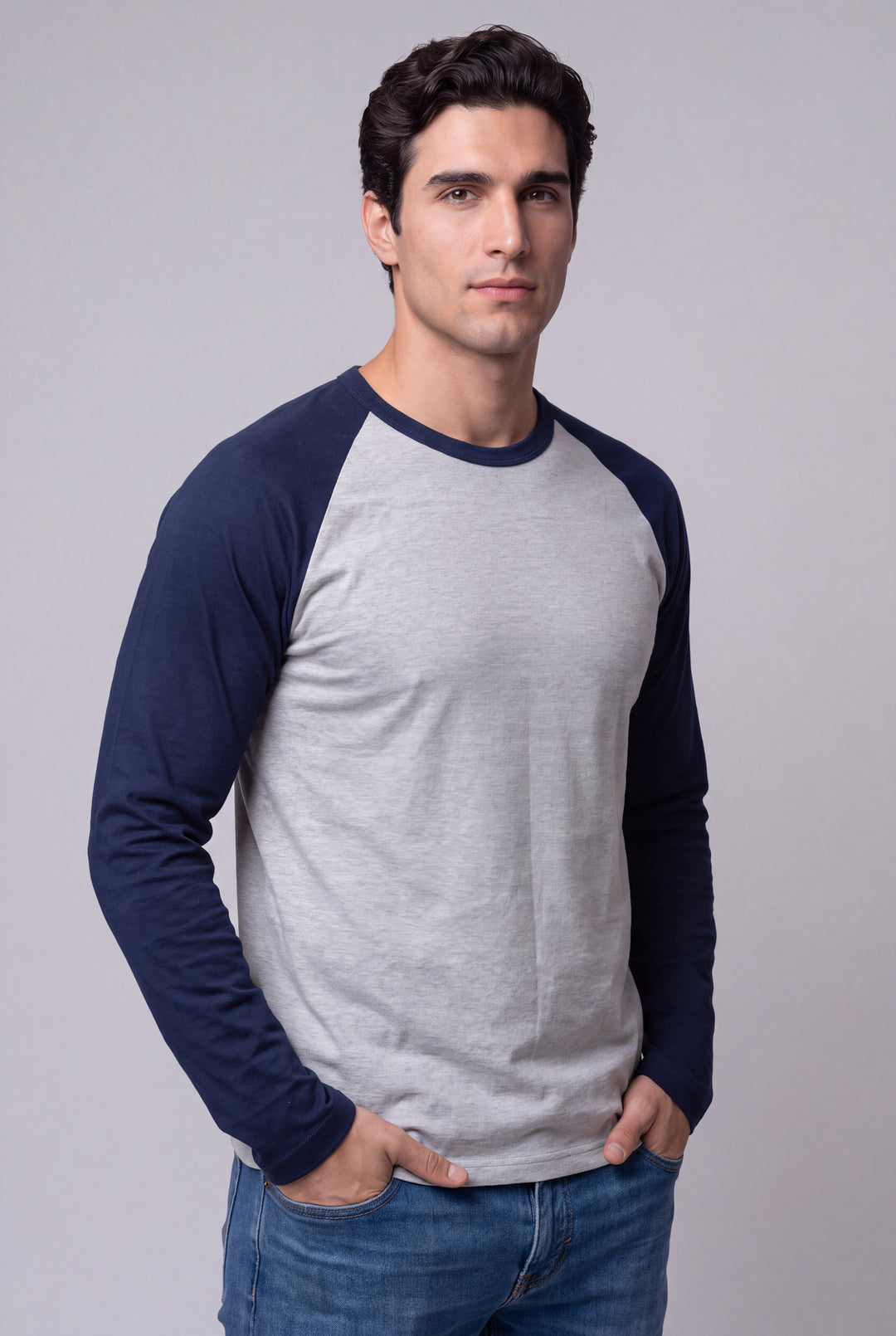 Franela Manga Raglán de hombre 1310MEZM - Melange con Azul Marino - Foto 02 