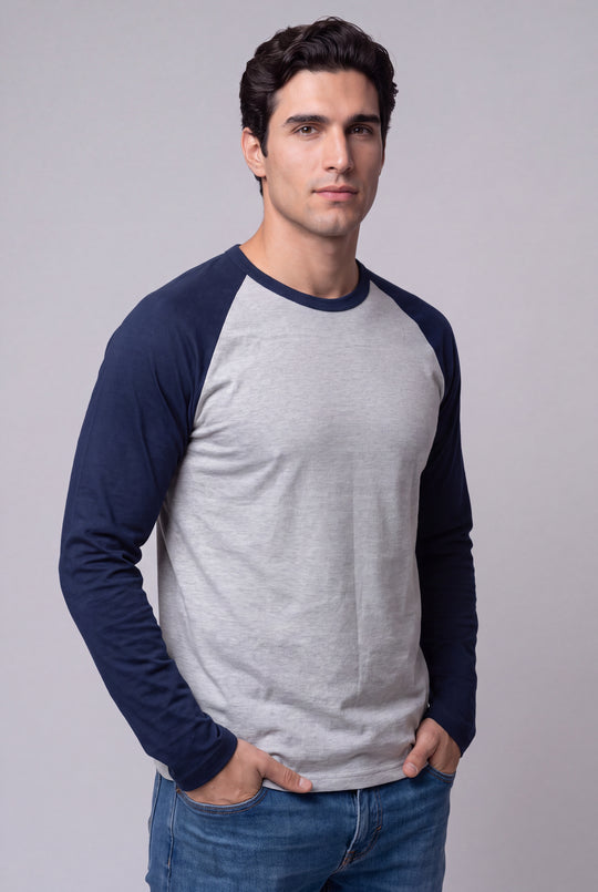 Franela Manga Raglán de hombre 1310MEZM - Melange con Azul Marino - Foto 02 