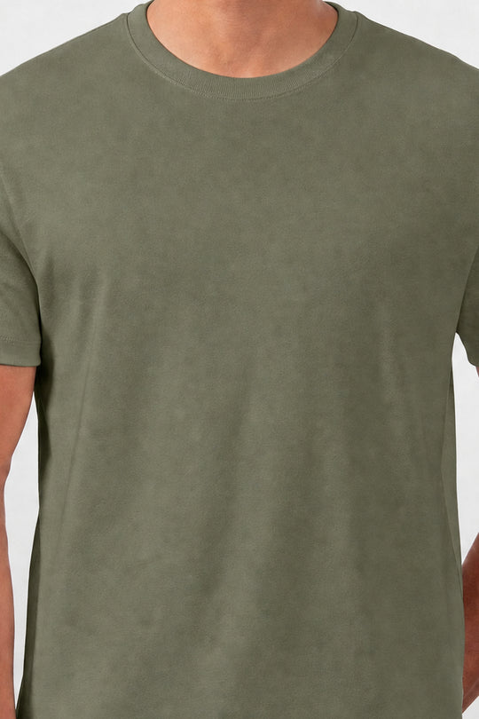 Franela Casual 1356 · Color: VO · Acercamiento del cuello y tejido 