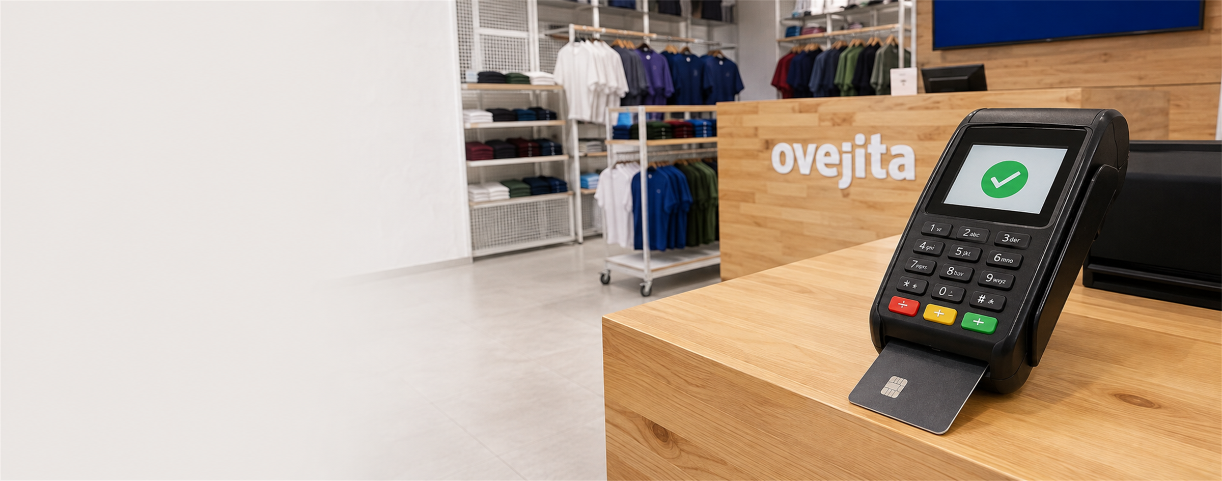 Pago aprobado en POS tradicional con tarjeta de chip en tienda Ovejita
